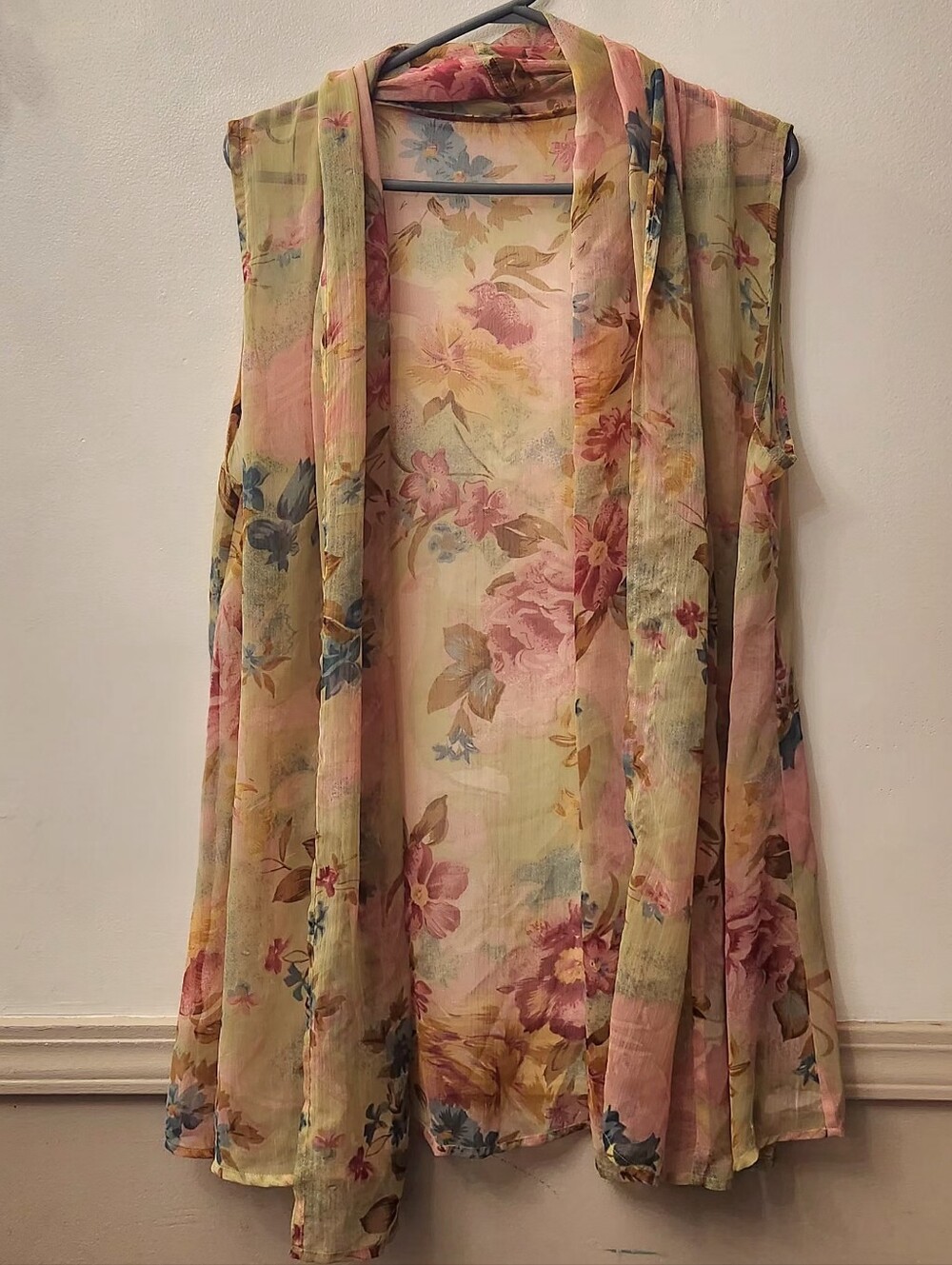 Coldwater Creek Pastel Floral Sheer Drape Vest